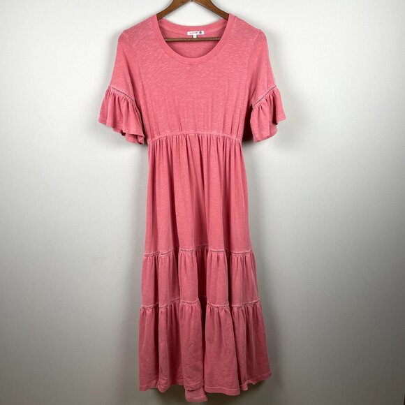 Anthropologie Sundry 1 Maxi Dress Small Pink Tiered Peasant Ruffle Short Sleeve - Picture 12 of 12